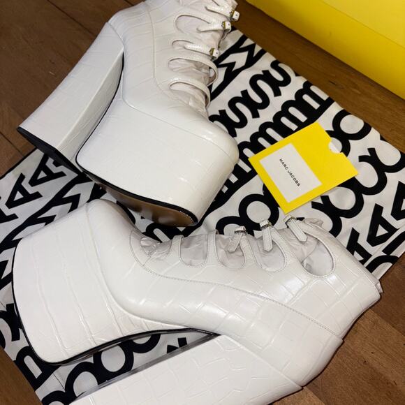 Marc Jacobs Shoes - NIB Marc Jacobs The Kiki Platform Ankle Boots White Croc Print Leather US SZ 9W